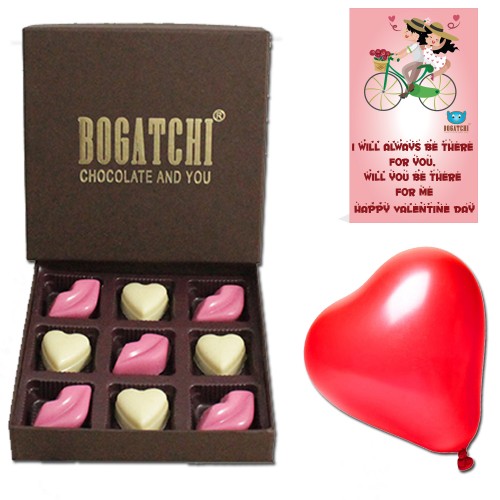 BOGATCHI Chocolate Hearts and Kisses Valentine Gifts for Girlfriend- Boyfriend- Husband-Wife,9pcs + Free Valentines Card and Red Balloon
